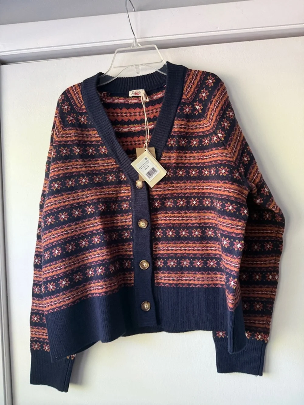NWT $198 Faherty Highland Fair Isle Cardigan Sweater Women’s Small Wool Blend